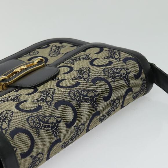 CELINE C Sulky Shoulder Bag Canvas Navy Gold - Picture 6 of 13